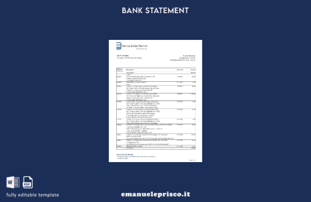 Modello Excel di estratto conto della Banca di San Marino in stile verificato